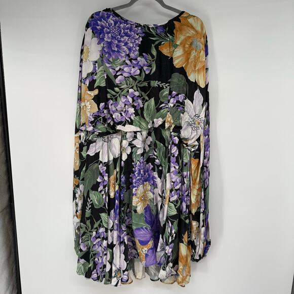 ASOS Edition Curve Floral Mini Dress Women's Size 26 Black Multi Blouson Sleeve - Picture 3 of 12